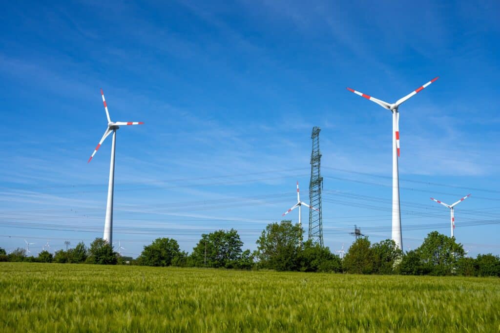 Wind power turbines and power lines